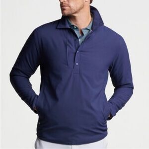 Peter Millar Approach Insulated Pullover Half Snap Shirt Navy Blue XL